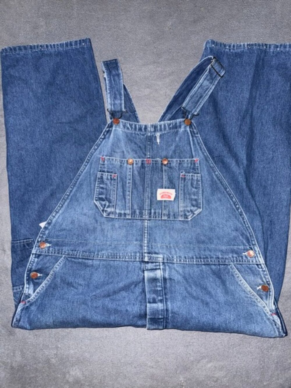 Vintage Mens Round House Made in USA Blue Denim Overalls 44x24